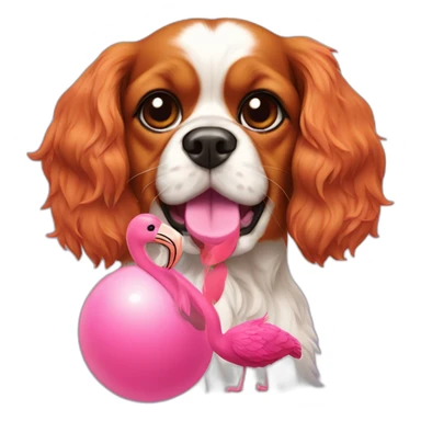 cavalier king charles dog with a flamingo toy sticker