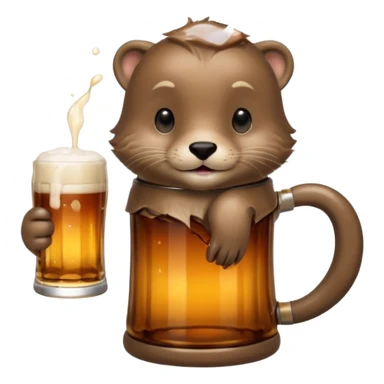 a beer holding an otter in its hand sticker
