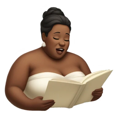 beautiful fat soprano in a simple strapless dress reading a music sheet and singing opera sticker