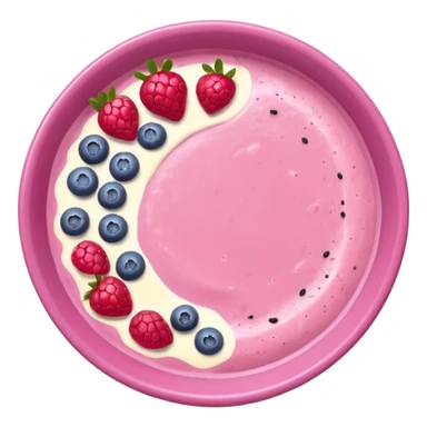 Pastel pink smoothie bowl with berries, clean overhead view sticker
