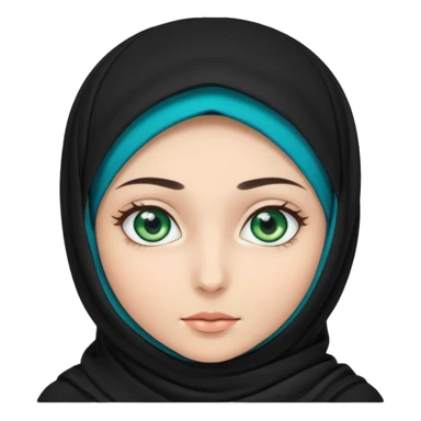 a girl wearing a black hijab and has green and blue eyes sticker