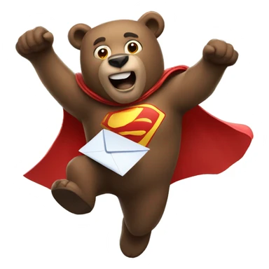 superhero bear flying and holding a mailbox sticker