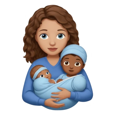 Mom with blue eyes and wavy hair carrying brown skinned newborn baby sticker