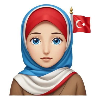 Turkish beautiful finish Konya girl blue eyes with red white hijab dress with turkish flag and watching the sky on the ground  sticker