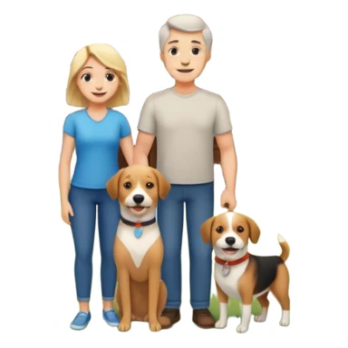 a mom and dad standing in front of a house with their son and a dog next to them sticker