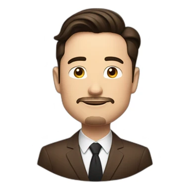 elon musk with anchor beard in a brown suit with black hair sticker
