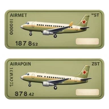Two pale olive airplane tickets sticker