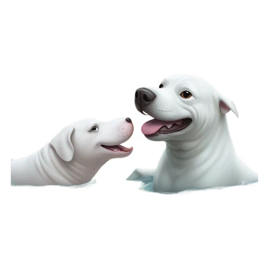 Beluga whale with a white pitbull sticker