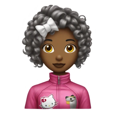 garota com roupa de hello kitty cabelo curto com duas mechas longas na frente cabelo castanho com uma mecha na esquerda loira sticker