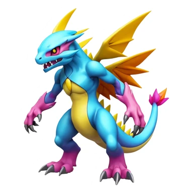 A 3D CGI model of a randomly-colored cool badass Fakémon-Pokémon-Digimon-Spectrobe-creature (full body) sticker