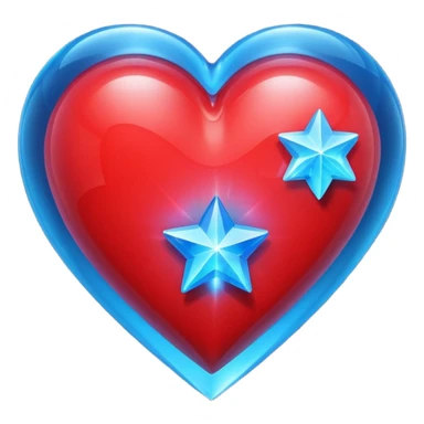 A glowing hologram of a red 3D heart with a bright blue star inside sticker