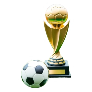 A football resting on the green grass of a soccer field, with goalposts and field markings in the background. In the foreground, the UEFA World Cup trophy gleams, symbolizing the pinnacle of football achievement, adding an element of prestige and competition to the scene. sticker