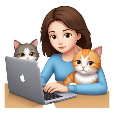 A girl is working on a laptop with a cat lying next to it sticker