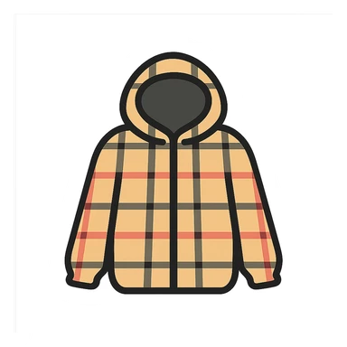 Create a simple emoji of a Burberry-style plaid jacket. Keep the beige color and the check pattern, but with minimal details. No text. Transparent background. The style should be simple and emoji-like, suitable for an emoji representation. sticker