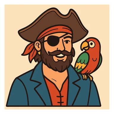 color vector art with thin outline of pirate with eye patch and parrot on shoulder  sticker