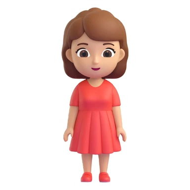 Change the outfit of the character to a casual dress and remove the apple. Keep the realistic Apple-style Memoji look, 3D style, with a transparent background. sticker