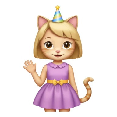 happy girl cat with a bob haircut wearing a birthday dress sticker