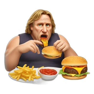 Depardieu eating a burger sticker