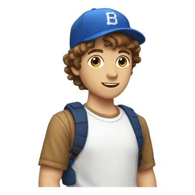 Teenager boy type italian, White skin, with baseball cap backwards with wavy brown hair (Which go down behind to the nape of the neck), Little bit dezoom sticker