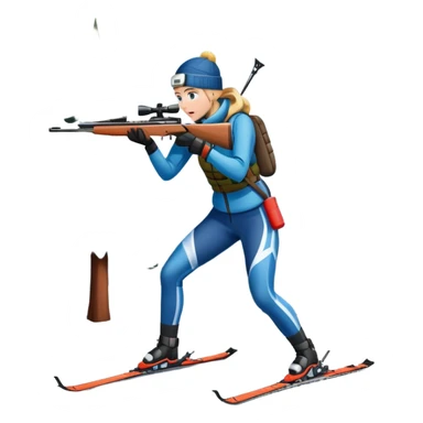 An icon showing a snowy landscape with pine trees, mountains, and a clear sky with a biathlete aiming a rifle in the foreground, wearing winter gear and skis. Transparent background emphasizes the precision, endurance, and beauty of this winter sport. sticker