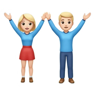 A 3D cartoon couple on top of a hill raising hands in victory, sunny sky and nature background, Memoji-style. sticker