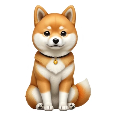cinematic-[shiba inu]-realistic-full-body-sitting-emoji,-tail-resting-loosely-beside-its-paws,-head-tilted-dramatically, -fluffy-[orange white]-fur,-simplified-yet-realistic-focused-features,-highly-detailed,-glowing-with-an-almost-sarcastic-glow sticker