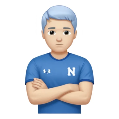 Pale blond man in blue football t shirt crossed arms (he is cold trembling ) sticker
