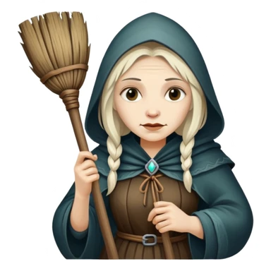 Baba Yaga sorceress woman holding a broom, old and wise sticker