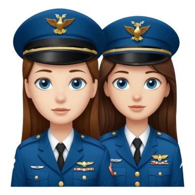 A girl with blue eyes and long brown hair next to a guy in a military uniform sticker
