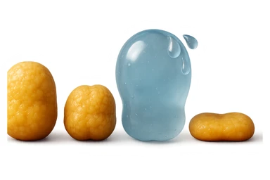 il processo di una cellula adiposa che si sgonfia, si gonfia di acqua e infine si appiattisce, 3d iperrealistica 4k sticker