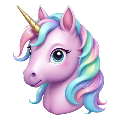 Cinematic pastel-colored unicorn, flowing iridescent mane, big sparkling eyes, tiny rounded hooves, soft chubby cheeks, delicate magical glow surrounding, enchanting and dreamy. sticker