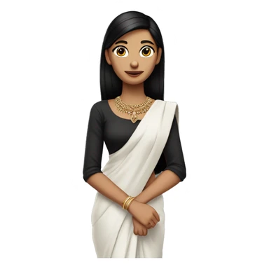 hair straight, black hair, white face colour, slender face, wearing a trendy saree and accessories, full body, sharp jawline, edgy sticker