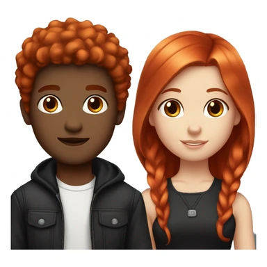 "A fair-skinned girl with vibrant red hair and a fair-skinned boy with jet-black hair. Both have distinct, striking features that highlight their white complexion and contrasting hair colors." sticker