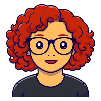 red-haired woman with curly hair, glasses sticker