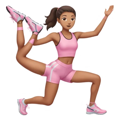 Mixed-race athletic woman with bronzed skin, slim thick, wearing pastel pink cycling shorts, stretching hamstrings sticker