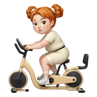 Fat Ginger girl freckles space buns riding stationary bike cream outfit sticker
