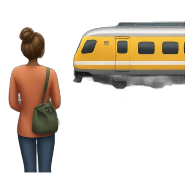 a woman watching a train go by sticker