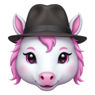unicorn face cute wearing fedora, horn piercing through the hat looking in the camera sticker