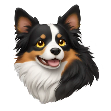 Calico cat (black, orange and white) with yellow eyes next to a border collie (black and white) with brown eyes - bust only and have the border collie smiling  sticker