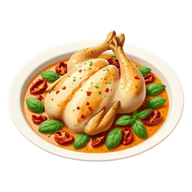 close-up of Marry Me Chicken juicy chicken in creamy orange-tinted sauce with sun-dried tomatoes and green herbs sticker