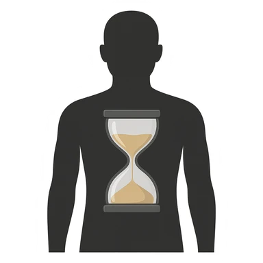 conceptual illustration of an adult body silhouette with an hourglass slowly flowing in the center, symbolizing slow metabolism, neutral background, modern style, 4K sticker