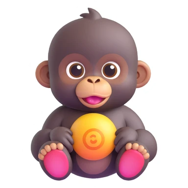 baby gorilla, 3D emoji style, soft shading, lively and expressive, suitable for app icon sticker