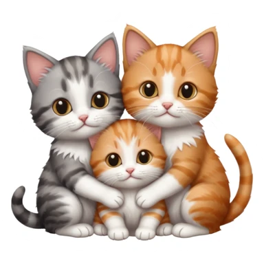 3 very small kittens cuddling together all different colours, the first one is grey and white, the second is ginger and white and the third is brown tabby and white sticker
