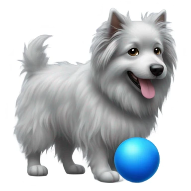 Realistic grey fluffy dog with blue ball sticker