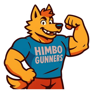 muscular furry character wearing a t-shirt that says 'Himbo Gunners' sticker