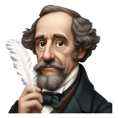 Charles Dickens holds a feather in his hand sticker