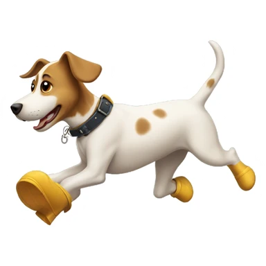 Dog running with boots on  sticker