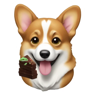 corgi eating a chocolate with green filling sticker
