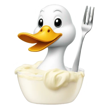duck eating a cream with a fork sticker