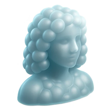 person looking straight, composed entirely of white fluffy convex clouds, shoulder length, matte glass style sticker